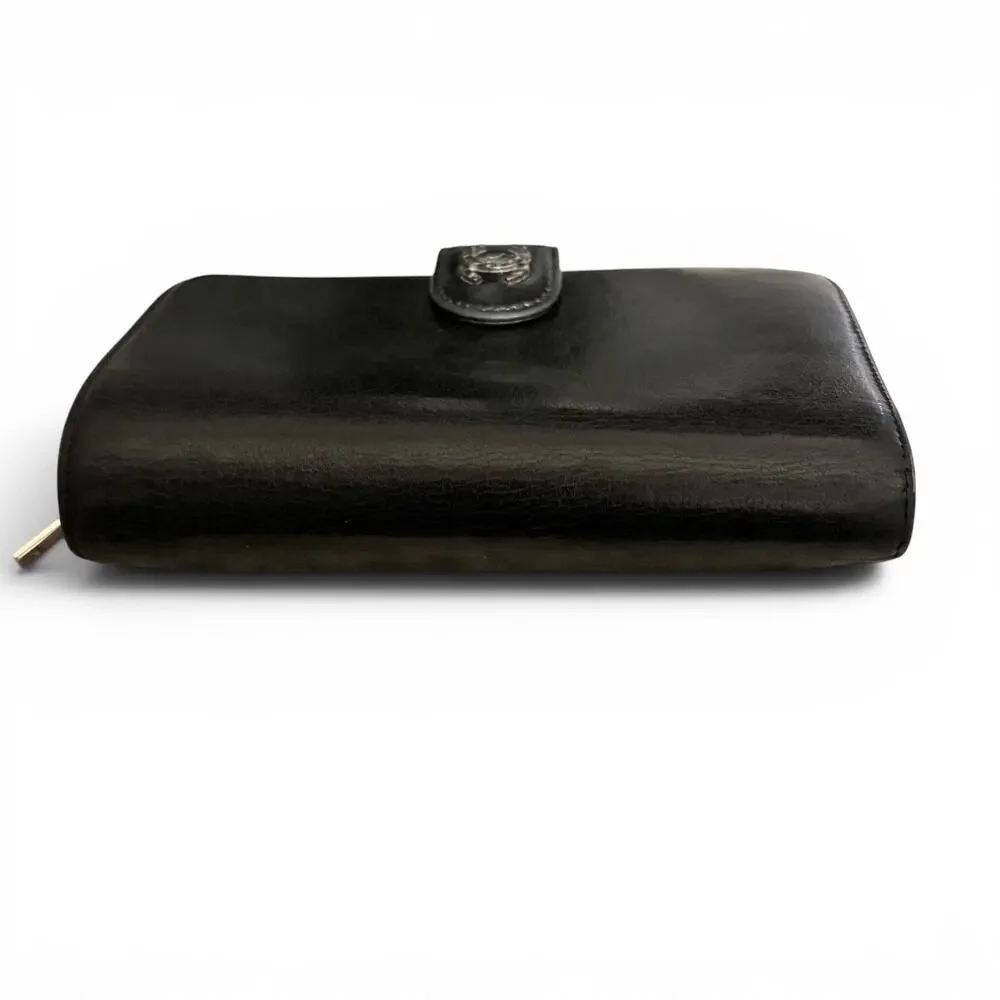 Chanel Black Lambskin Long Bifold Wallet Silver CC Snap Flap Zip Coin Pocket